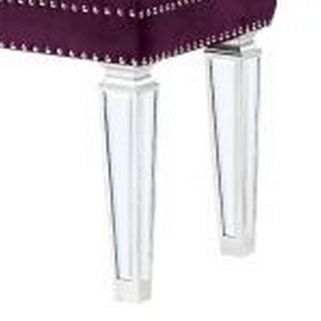 Accent Bench with Tufted Velvet Seat and Mirrored Legs, Purple - View 5