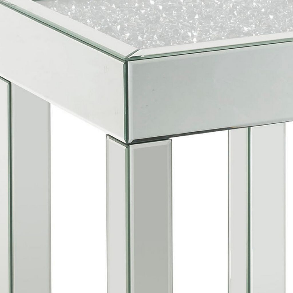 End Table with Faux Acrylic Diamond Top and Block Legs, Silver - View 5