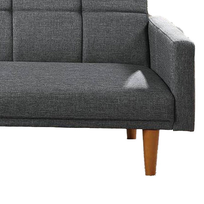 Fabric Adjustable Sofa with Square Tufted Back, Light Gray - View 4