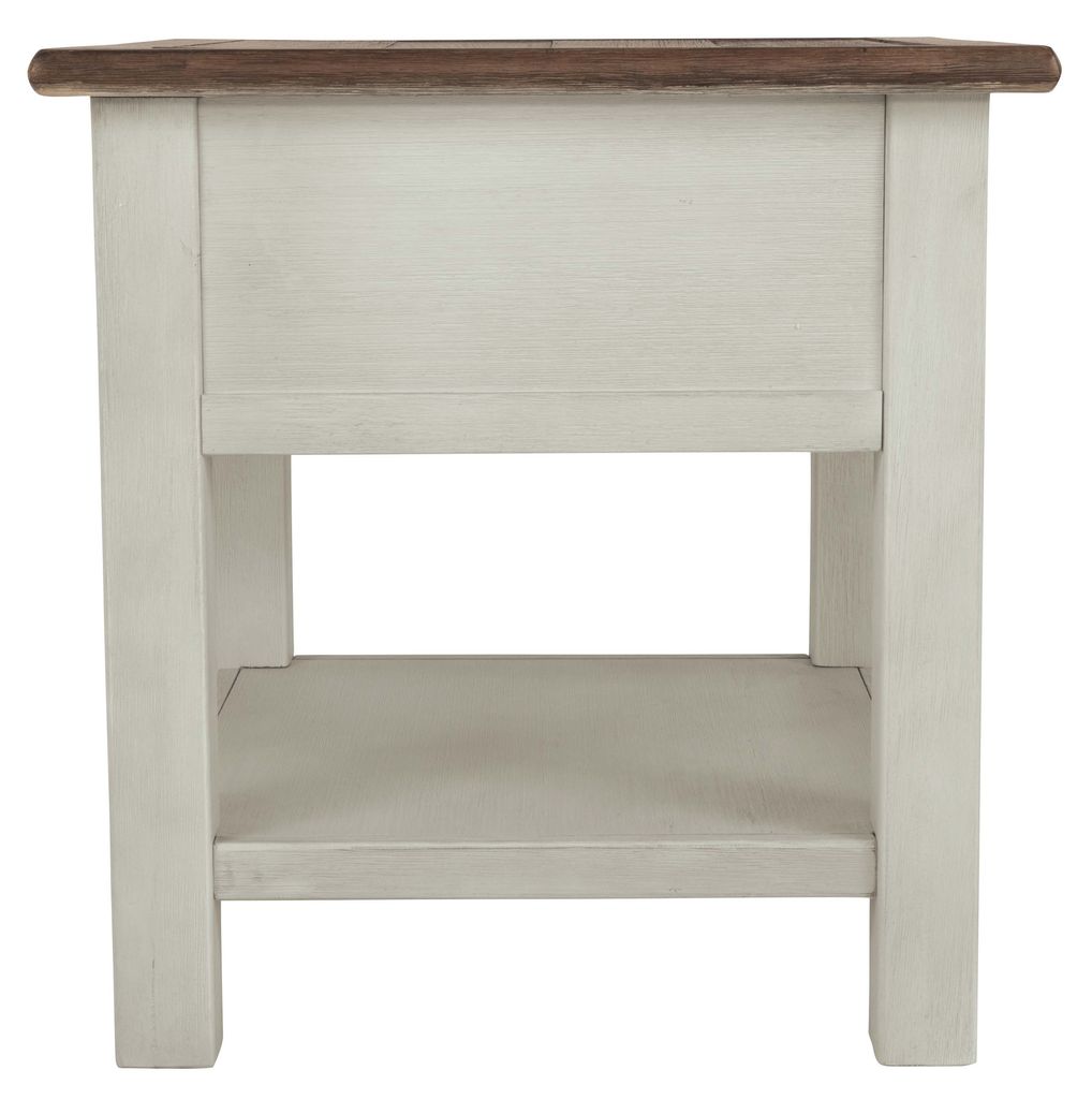 Chair Side End Table with 1 Cabinet and Pull Out Tray, White and Brown - View 4