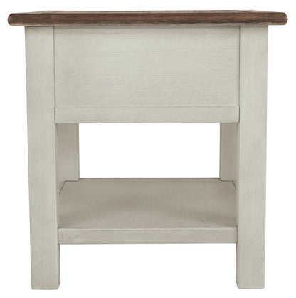 Chair Side End Table with 1 Cabinet and Pull Out Tray, White and Brown - View 4