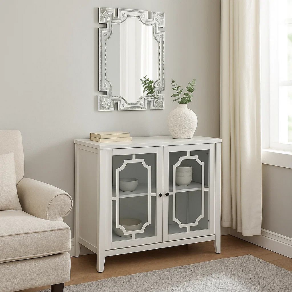 Pali 47 Inch Wall Mirror, Beveled Edge, Art Deco, Faux Crystals, Silver - View 7