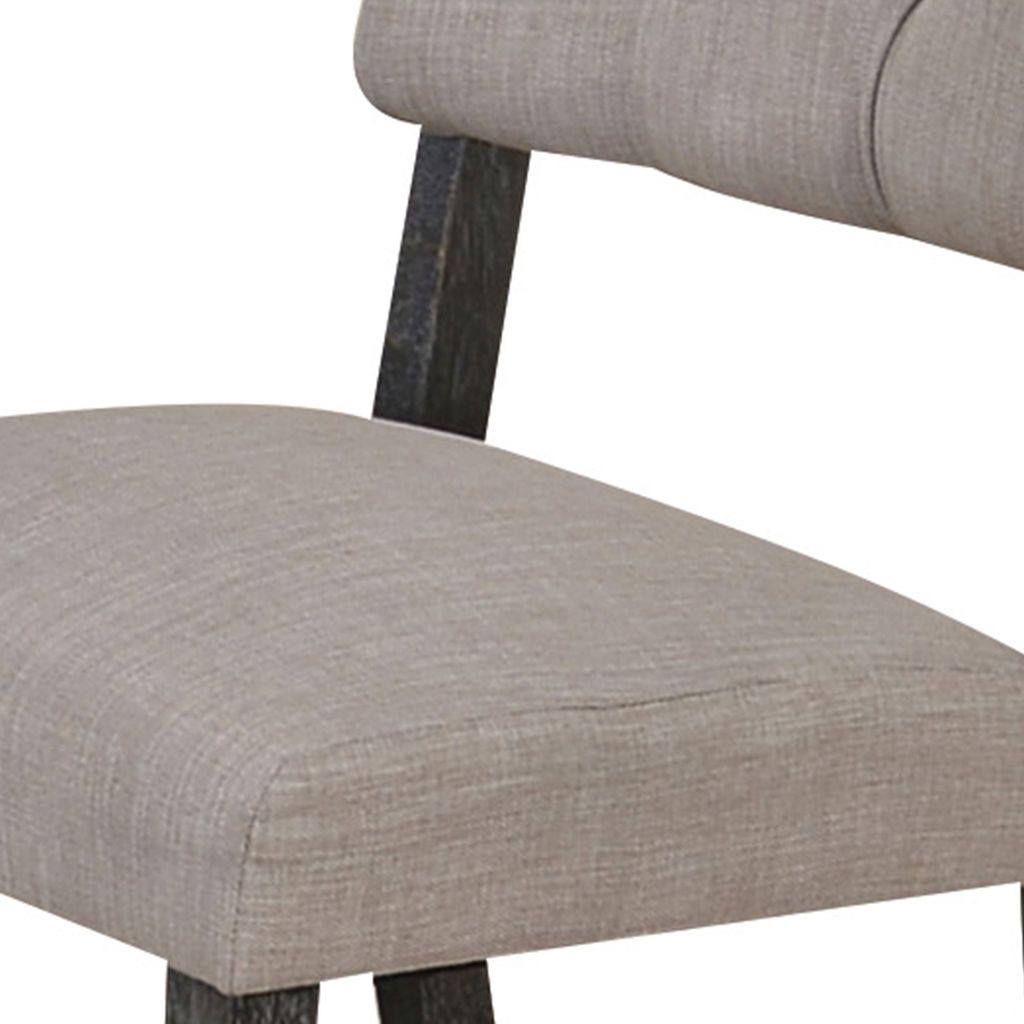 Wooden Side chair with Tufted Back, Set of 2, Brown and Gray - View 2