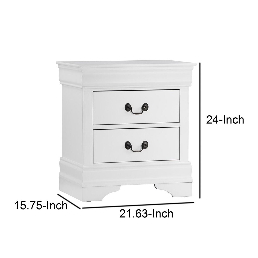 Wooden Night Stand With 2 Spacious Drawers White - View 6