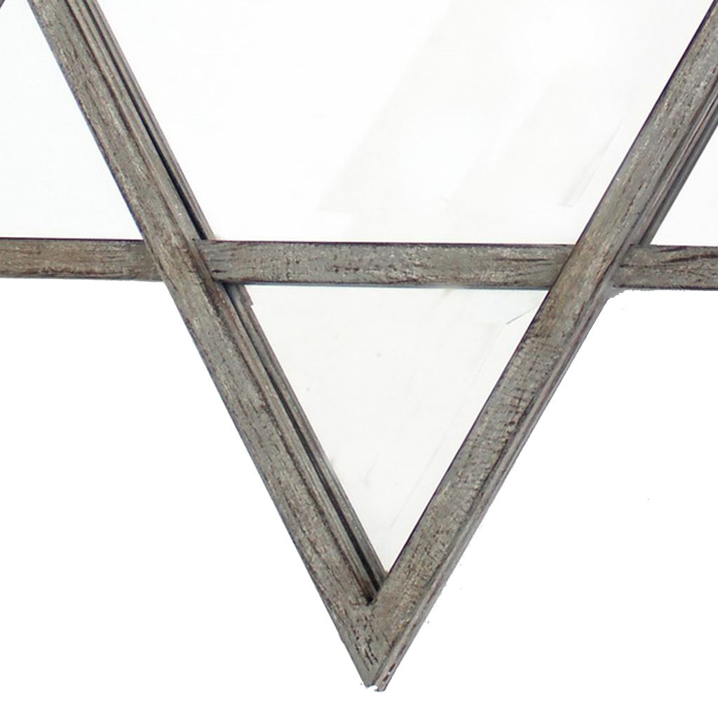 Transitional Wooden Wall Mirror with Hexagram Shape Design, Brown - View 2