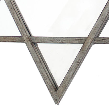 Transitional Wooden Wall Mirror with Hexagram Shape Design, Brown - View 2