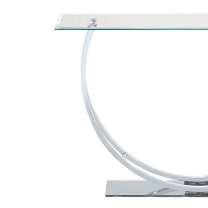 Contemporary U Shape Glass Tabletop Sofa Table, Silver - View 2