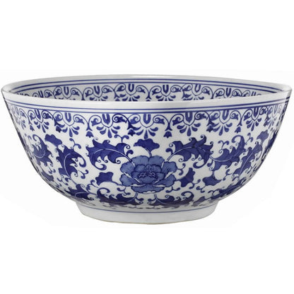 Round Ceramic Bowl with Floral Print, Set of 2, Blue And White, - View 4