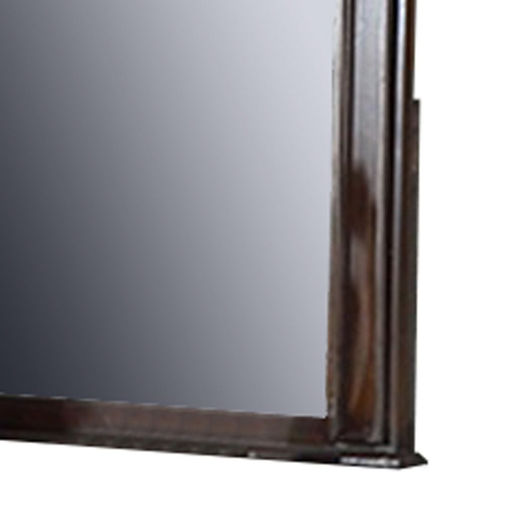 Scalloped Crown Top Wooden Frame Wall Mirror with Molded Details, Brown - View 3