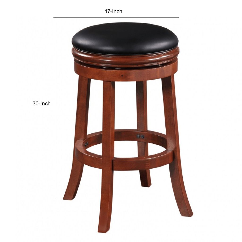 Sabi 30 inch Swivel Counter Stool, Solid Wood, Faux Leather, Brown, Black - View 6