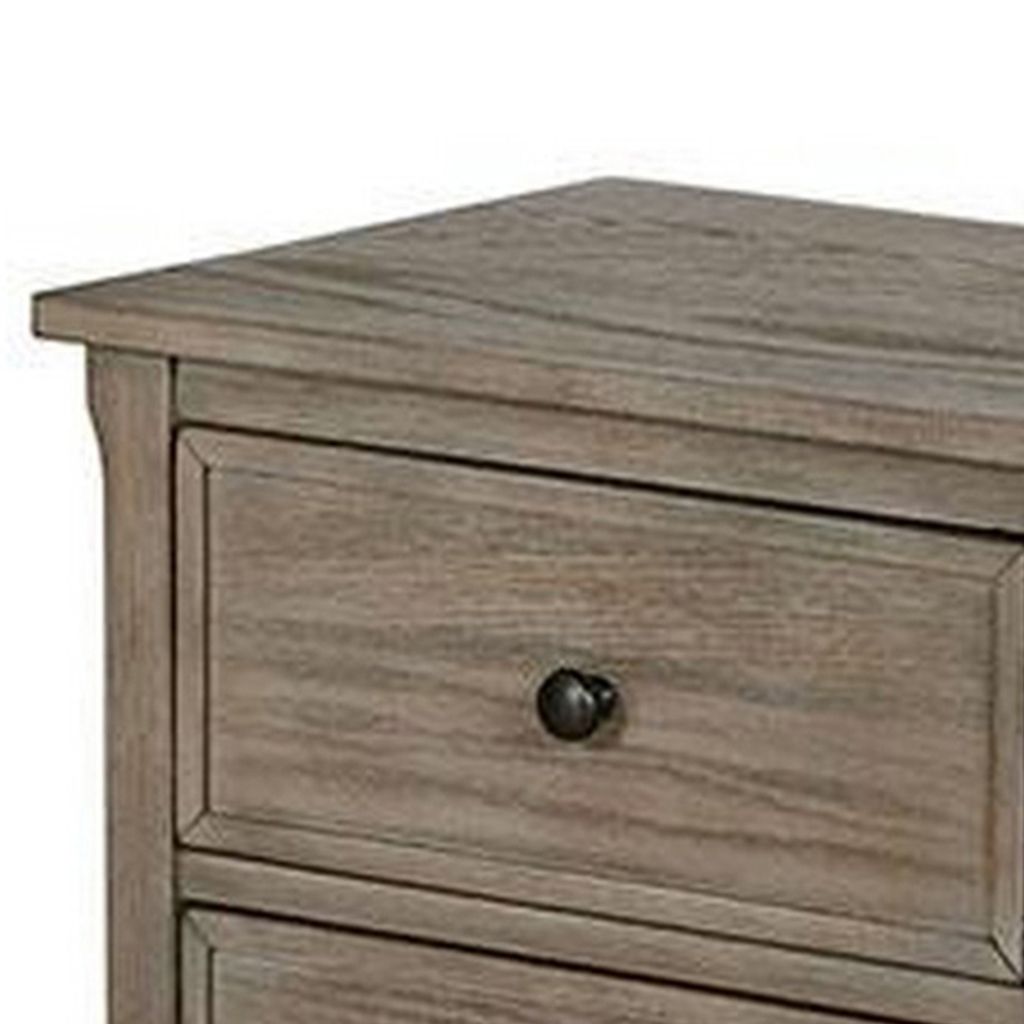 2 Drawer Wooden Nightstand with Round Knobs, Gray - View 2