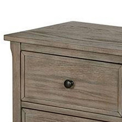 2 Drawer Wooden Nightstand with Round Knobs, Gray - View 2