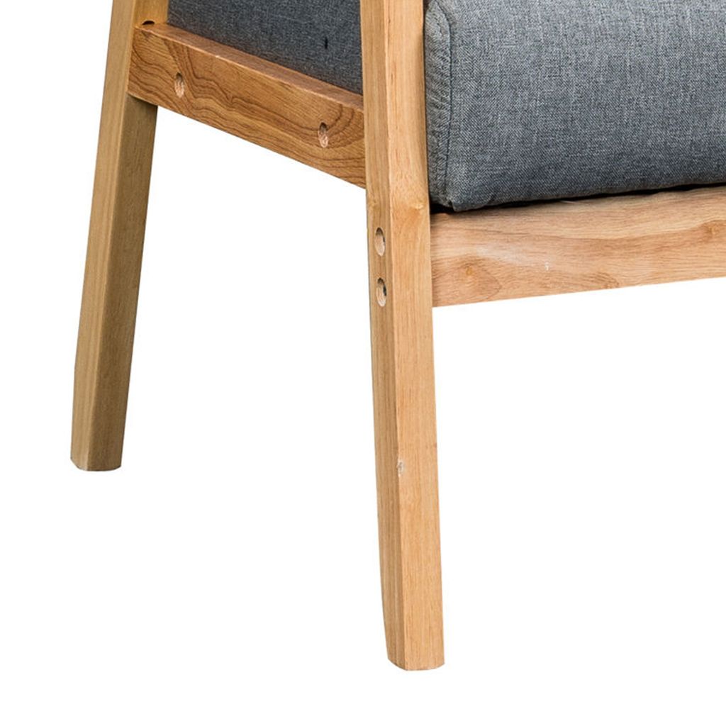 Gala 45 Inch Modern Loveseat Bench, Gray Fabric, Natural Brown Wood Frame - View 4