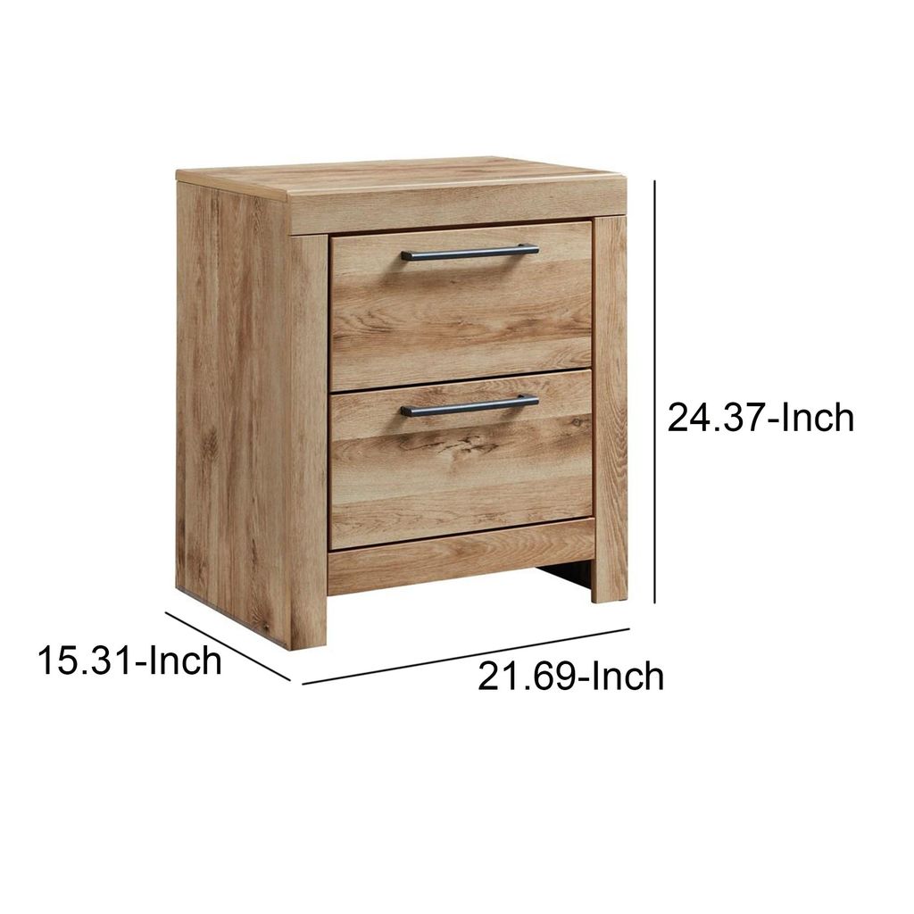 Amy 24 Inch Modern Wood Nightstand, 2 Drawers, 2 USB Ports, Natural Brown - View 5