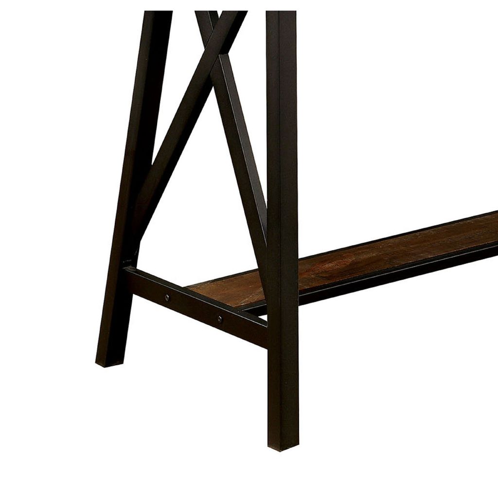 Wooden Counter Height Table With Angled Metal Legs, Black And Brown - View 4