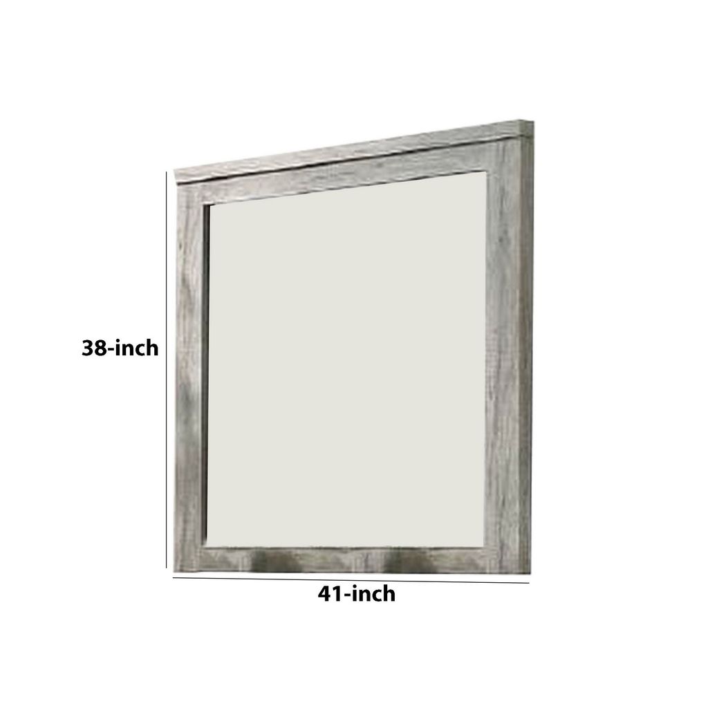 Wall Mirror with Rectangular Frame and Molded Details, Gray - View 6
