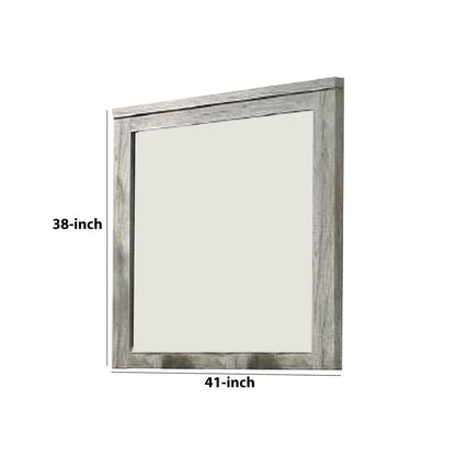 Wall Mirror with Rectangular Frame and Molded Details, Gray - View 6