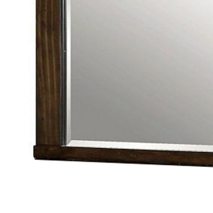 Rectangular Wooden Frame Mirror with Mounting Hardware, Walnut Brown - View 4