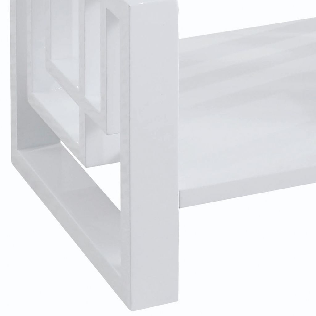 22 Inch Wood End Table, Geometric Frame, 1 Shelf, Glossy White - View 5