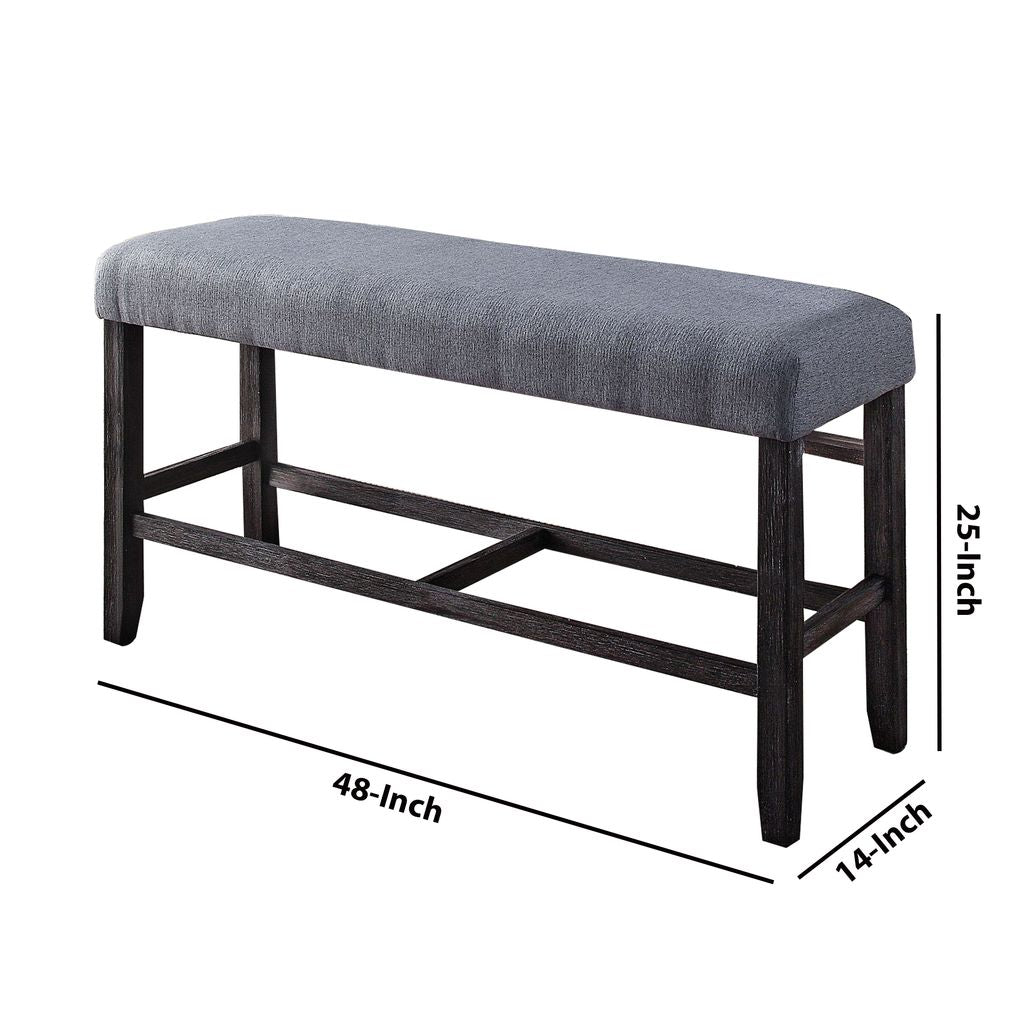 Rectangular Fabric Counter Height Bench with Padded Seat, Brown and Blue - View 5