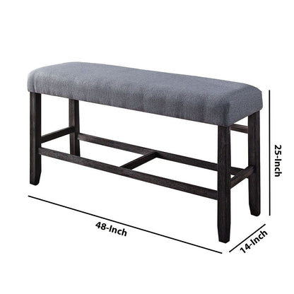 Rectangular Fabric Counter Height Bench with Padded Seat, Brown and Blue - View 5