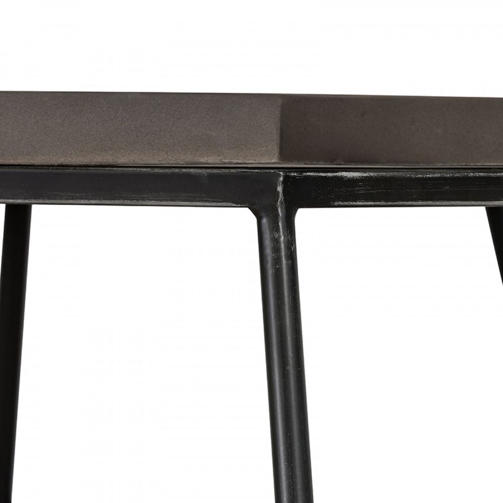 Hexagonal Concrete End Table with Metal Base, Gray and Black - View 5