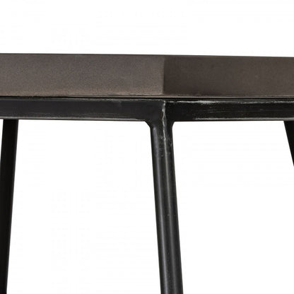 Hexagonal Concrete End Table with Metal Base, Gray and Black - View 5