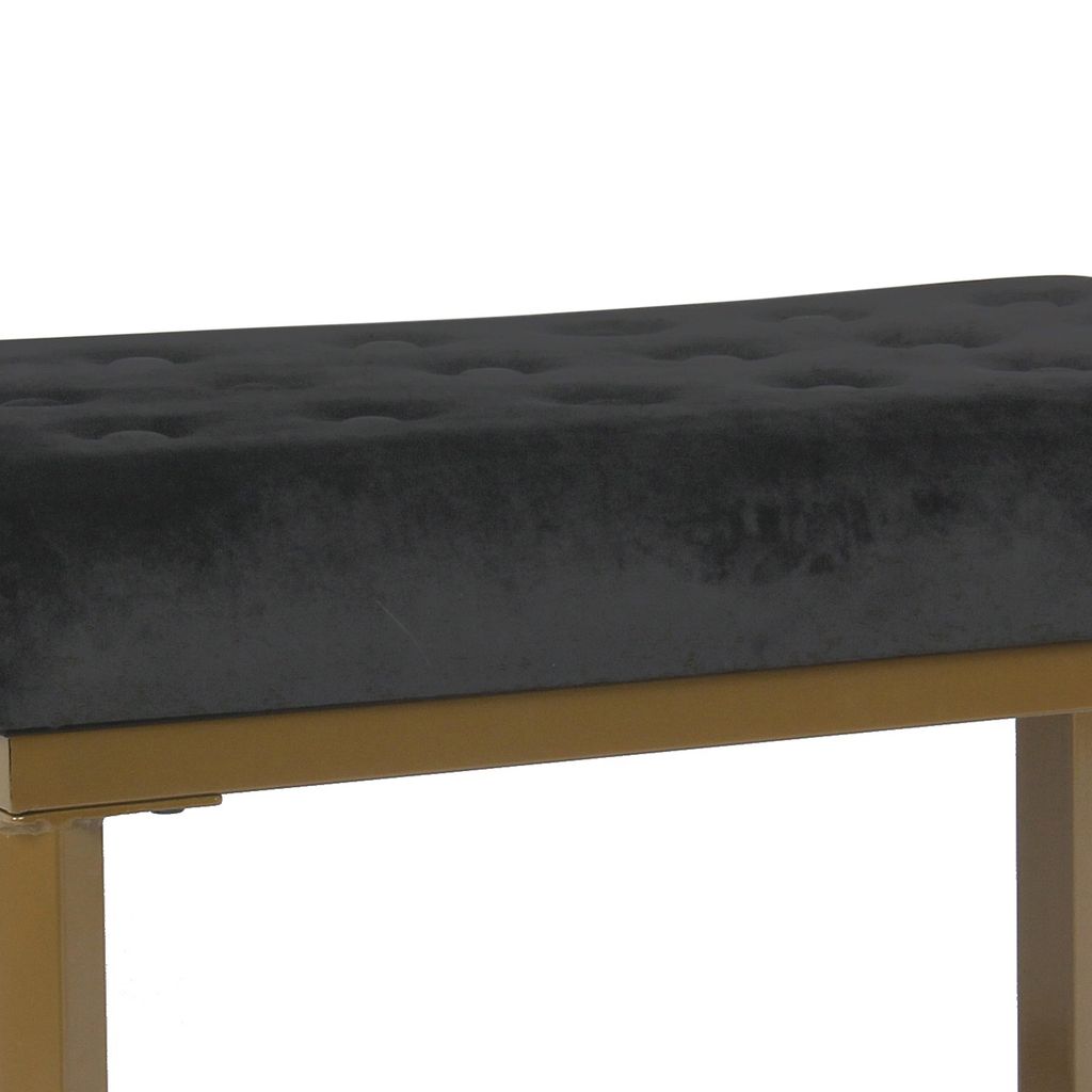 Metal Framed Ottoman with Button Tufted Velvet Upholstered Seat, Black and Gold - View 3