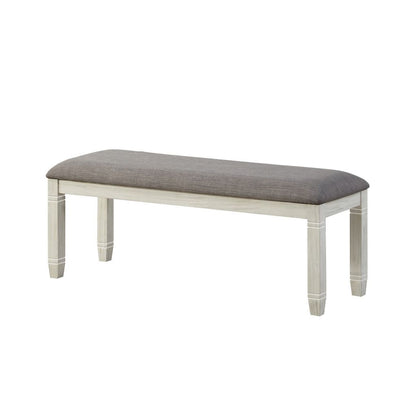 Fabric Upholstered Padded Bench with Tapered Feet, Antique White and Gray