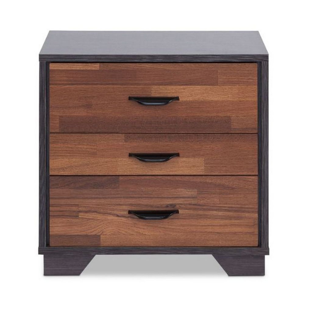 Rectangular 3 Drawers Wood Nightstand By Eloy, Brown - View 3