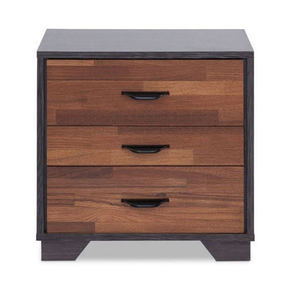 Rectangular 3 Drawers Wood Nightstand By Eloy, Brown - View 3