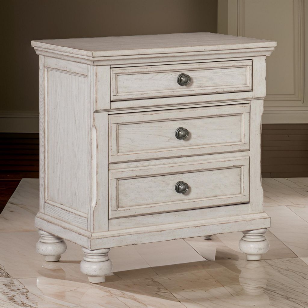 Cottage 2 Drawer Nightstand with Molded Details and Bun feet, Antique White - View 7