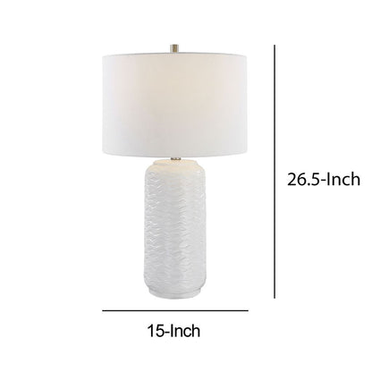 27 Inch Ceramic Table Lamp, Wavy Texture, Silver, White - View 6