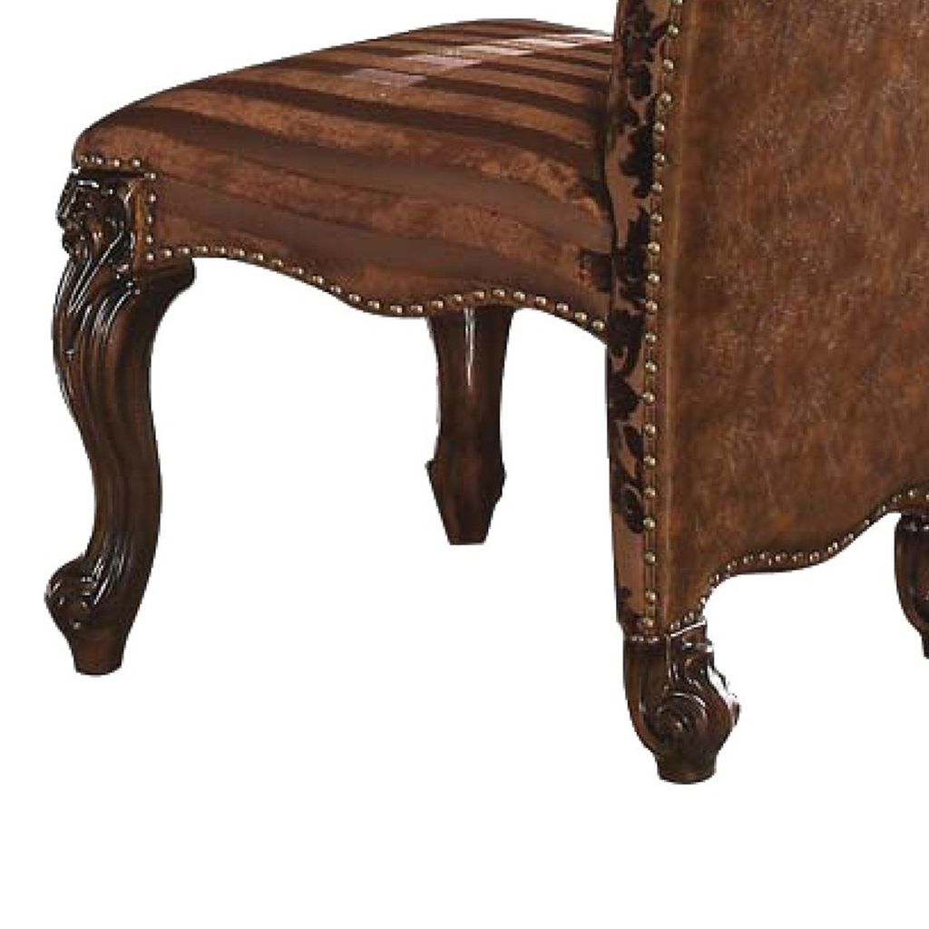 27 Inch Wide Side Chair, Faux Leather, Set of 2, Brown - View 5