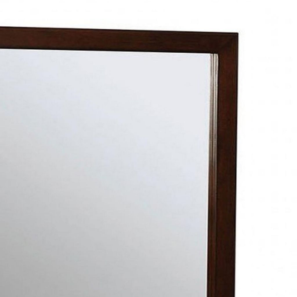32 Inch Transitional Style Wooden Frame Mirror, Cherry - View 3
