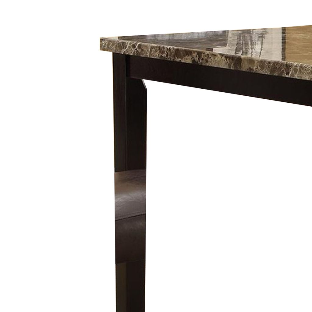 Spacious Wooden Counter High Table Faux Marble Top Brown - View 3
