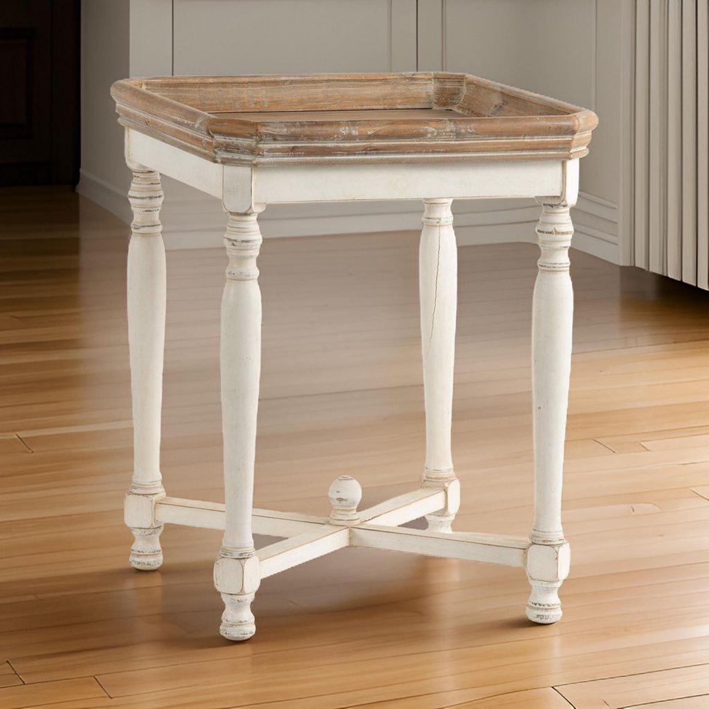 Square Shaped Wooden Side Table With Cross Base, Brown & Gray - View 7