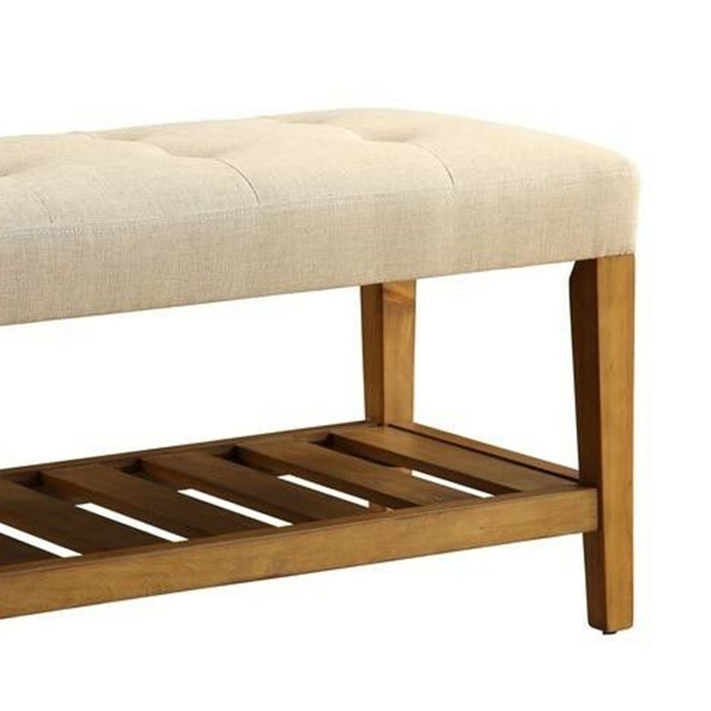 Wooden Bench, Beige & Oak - View 3