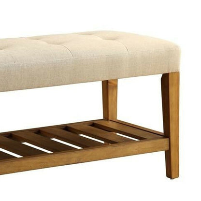 Wooden Bench, Beige & Oak - View 3