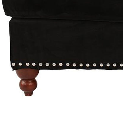 Fabric Ottoman with Nailhead Trim and Turned Feet, Black - View 4