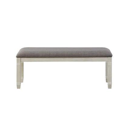Fabric Upholstered Padded Bench with Tapered Feet, Antique White and Gray - View 2