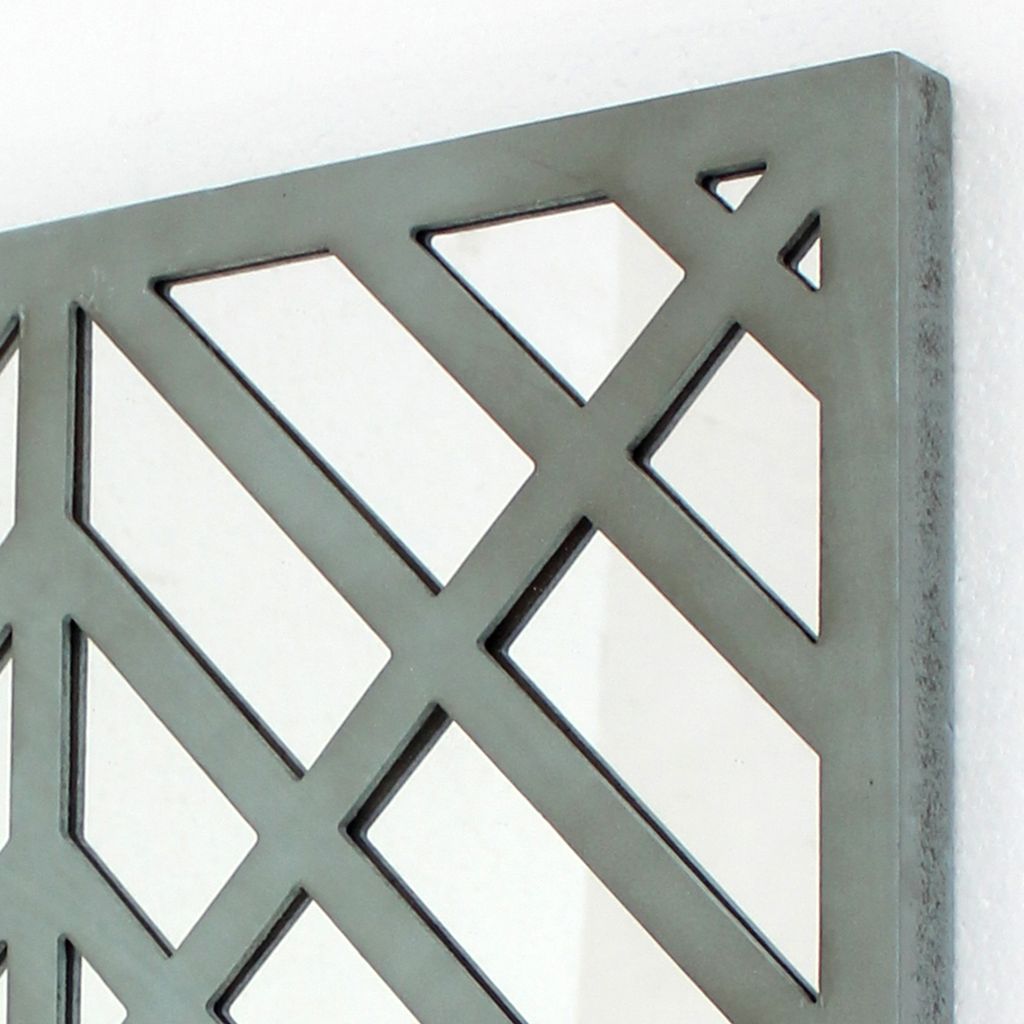 Contemporary Mirrored Wall Decor Set of 2 with Geometric Overlay on Top, Blue and Silver - View 4