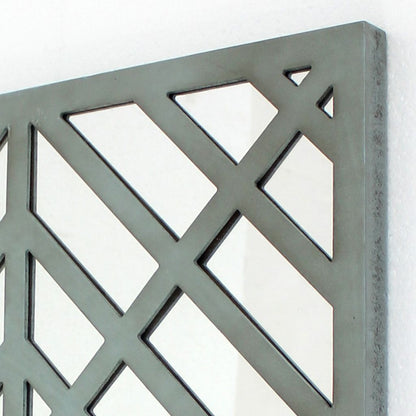 Contemporary Mirrored Wall Decor Set of 2 with Geometric Overlay on Top, Blue and Silver - View 4