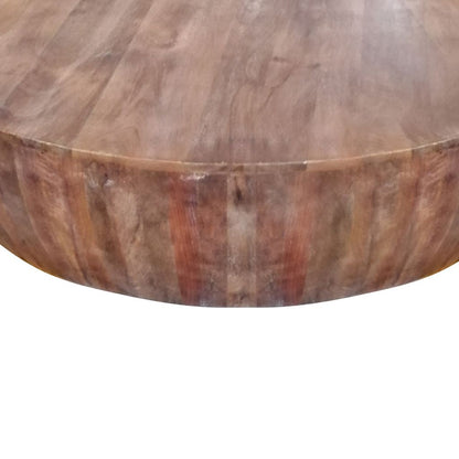 Arthur Handcarved 48 Inch Drum Shape Round Top Mango Wood Distressed Wooden Coffee Table, Brown - View 3
