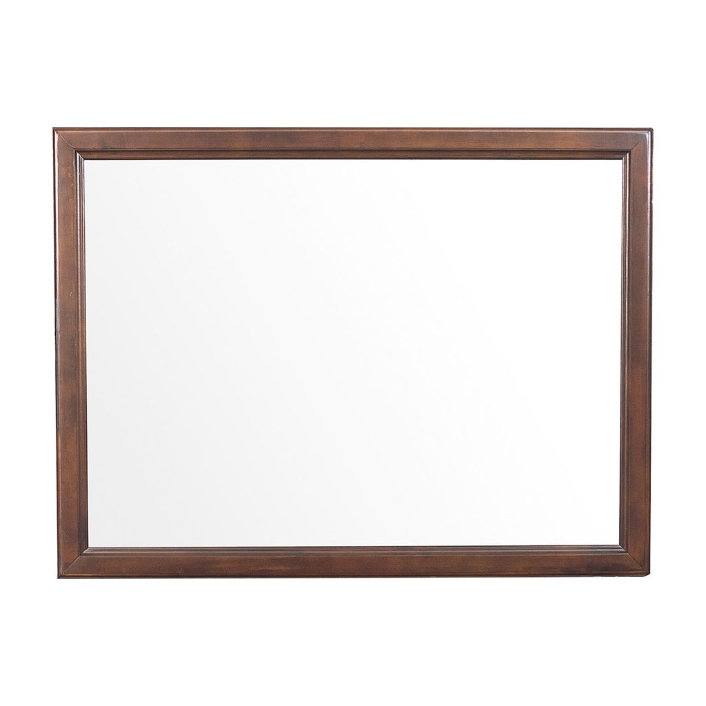 38 Inch Wooden Landscape Mirror, Molded Details, Dual Texture, Brown