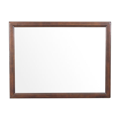 38 Inch Wooden Landscape Mirror, Molded Details, Dual Texture, Brown
