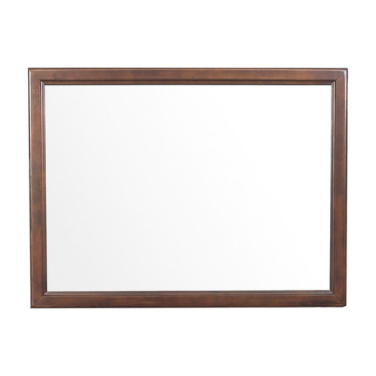 38 Inch Wooden Landscape Mirror, Molded Details, Dual Texture, Brown