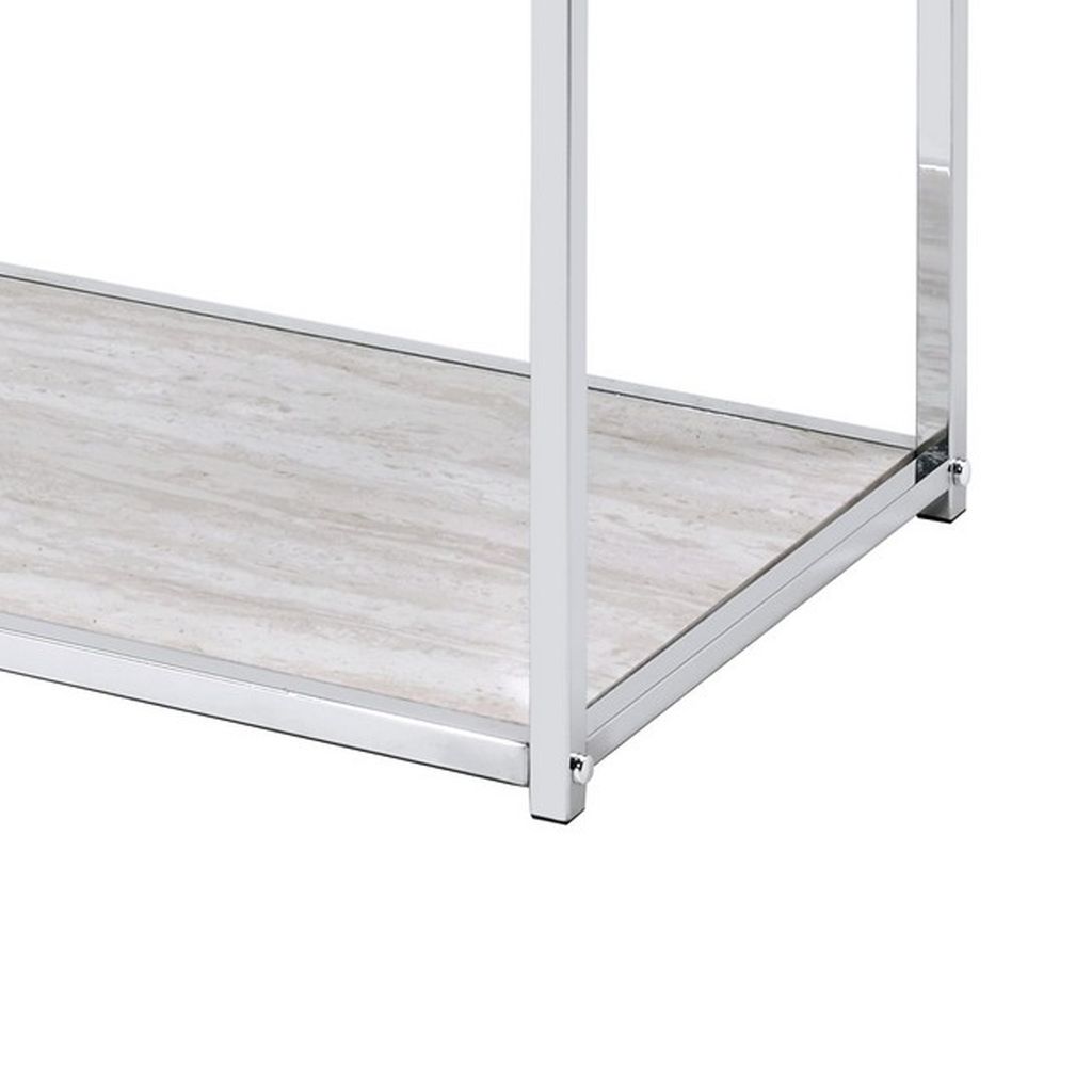 Mirror Top Metal Console Table with Wooden Open Bottom Shelf, Silver - View 4