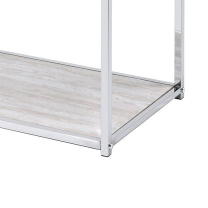 Mirror Top Metal Console Table with Wooden Open Bottom Shelf, Silver - View 4