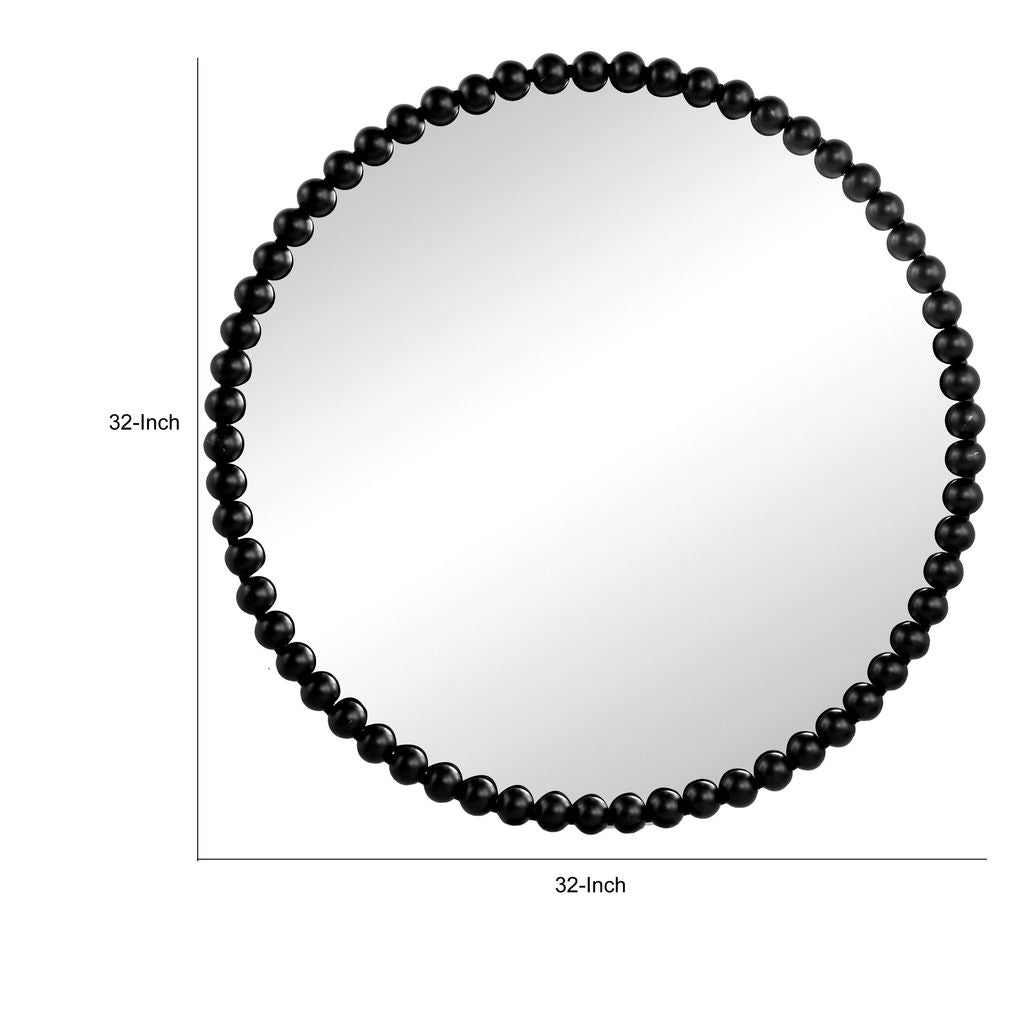 Emu 32 Inch Modern Round Wall Mirror, Beaded Black Metal Accent Frame - View 5